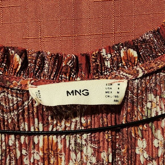 Mango Sz M Rayon Red Burgundy Fall Cap Sleeve Maxi Dress Forest Fairy Bohemian - Picture 3 of 8